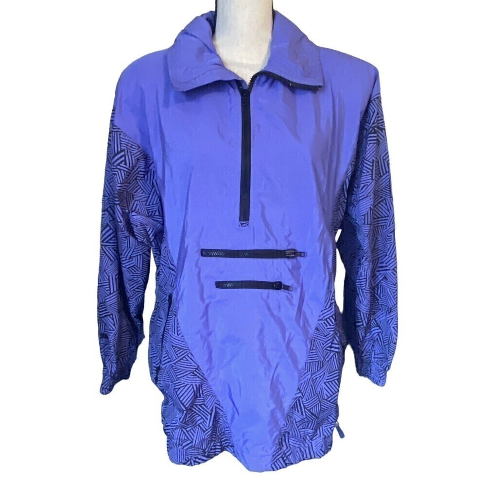 SERAC Jacket Windbreaker Purple Geometric Women’s Size 8 90's Vintage Made USA